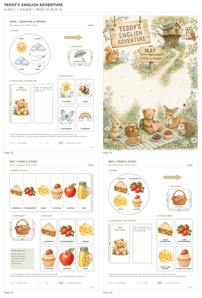Teddy’s English Adventure – klasa 1, COLOUR. Podgląd stron 25–28 z 31; rzeczywiste strony PDF, po cztery na miniaturze.
