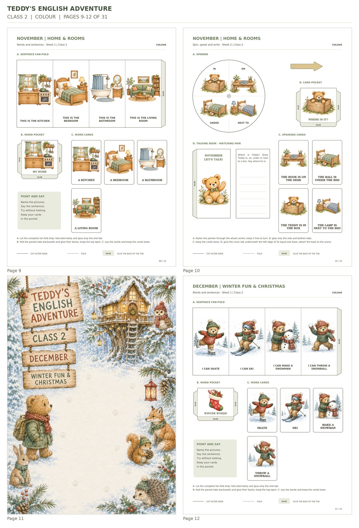 Teddy’s English Adventure – klasa 2, COLOUR. Podgląd stron 9–12 z 31; rzeczywiste strony PDF, po cztery na miniaturze.