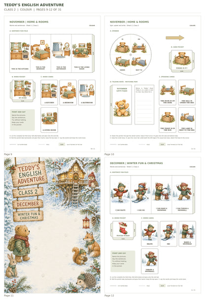 Teddy’s English Adventure – klasa 2, COLOUR. Podgląd stron 9–12 z 31; rzeczywiste strony PDF, po cztery na miniaturze.