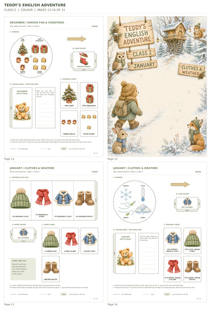 Teddy’s English Adventure – klasa 2, COLOUR. Podgląd stron 13–16 z 31; rzeczywiste strony PDF, po cztery na miniaturze.