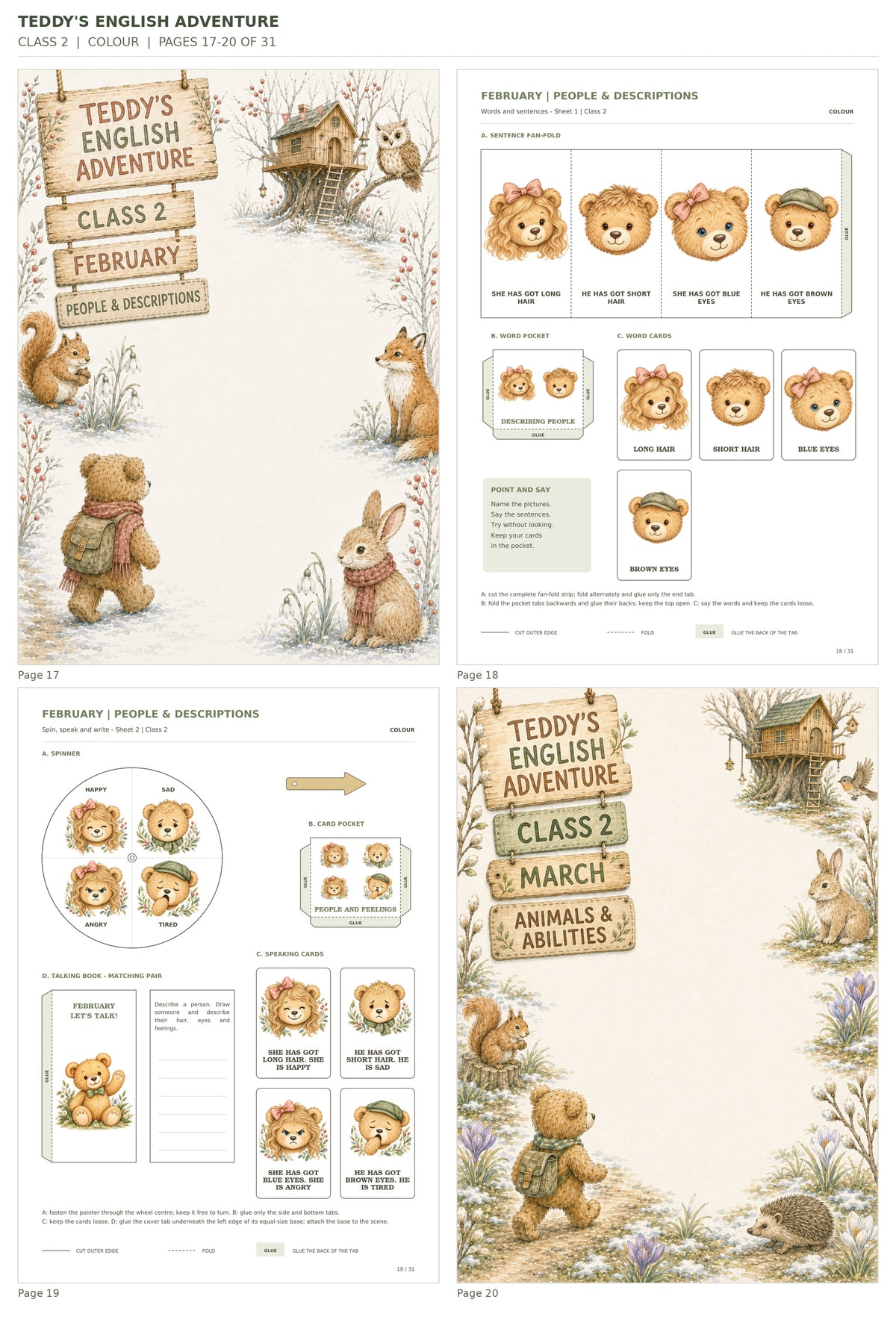 Teddy’s English Adventure – klasa 2, COLOUR. Podgląd stron 17–20 z 31; rzeczywiste strony PDF, po cztery na miniaturze.