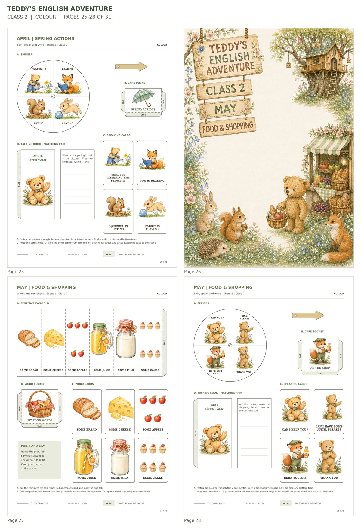 Teddy’s English Adventure – klasa 2, COLOUR. Podgląd stron 25–28 z 31; rzeczywiste strony PDF, po cztery na miniaturze.