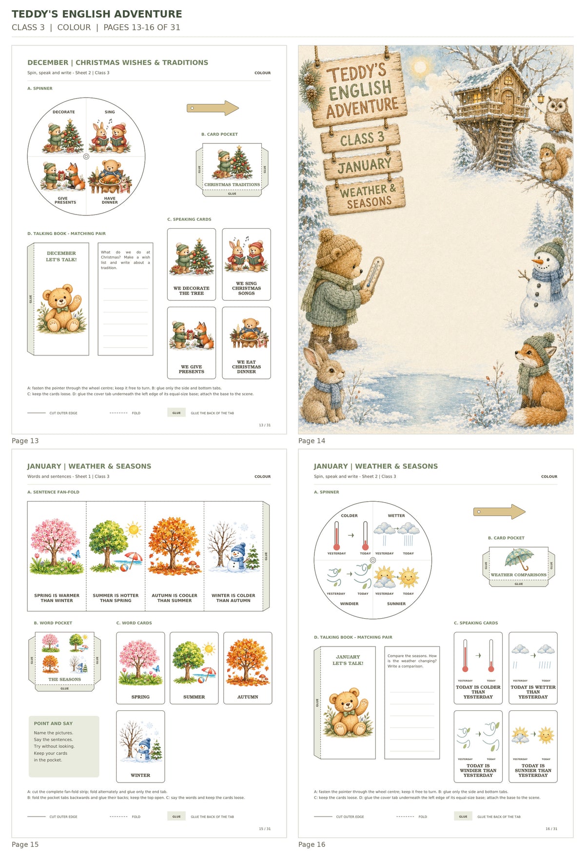 Teddy’s English Adventure – klasa 3, COLOUR. Podgląd stron 13–16 z 31; rzeczywiste strony PDF, po cztery na miniaturze.