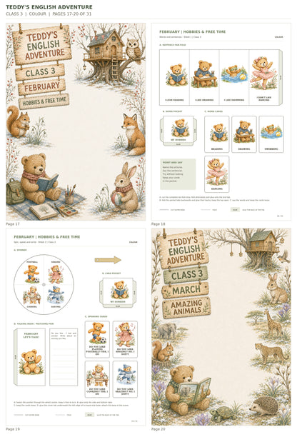 Teddy’s English Adventure – klasa 3, COLOUR. Podgląd stron 17–20 z 31; rzeczywiste strony PDF, po cztery na miniaturze.