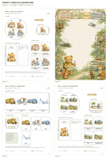 Teddy’s English Adventure – klasa 3, COLOUR. Podgląd stron 25–28 z 31; rzeczywiste strony PDF, po cztery na miniaturze.