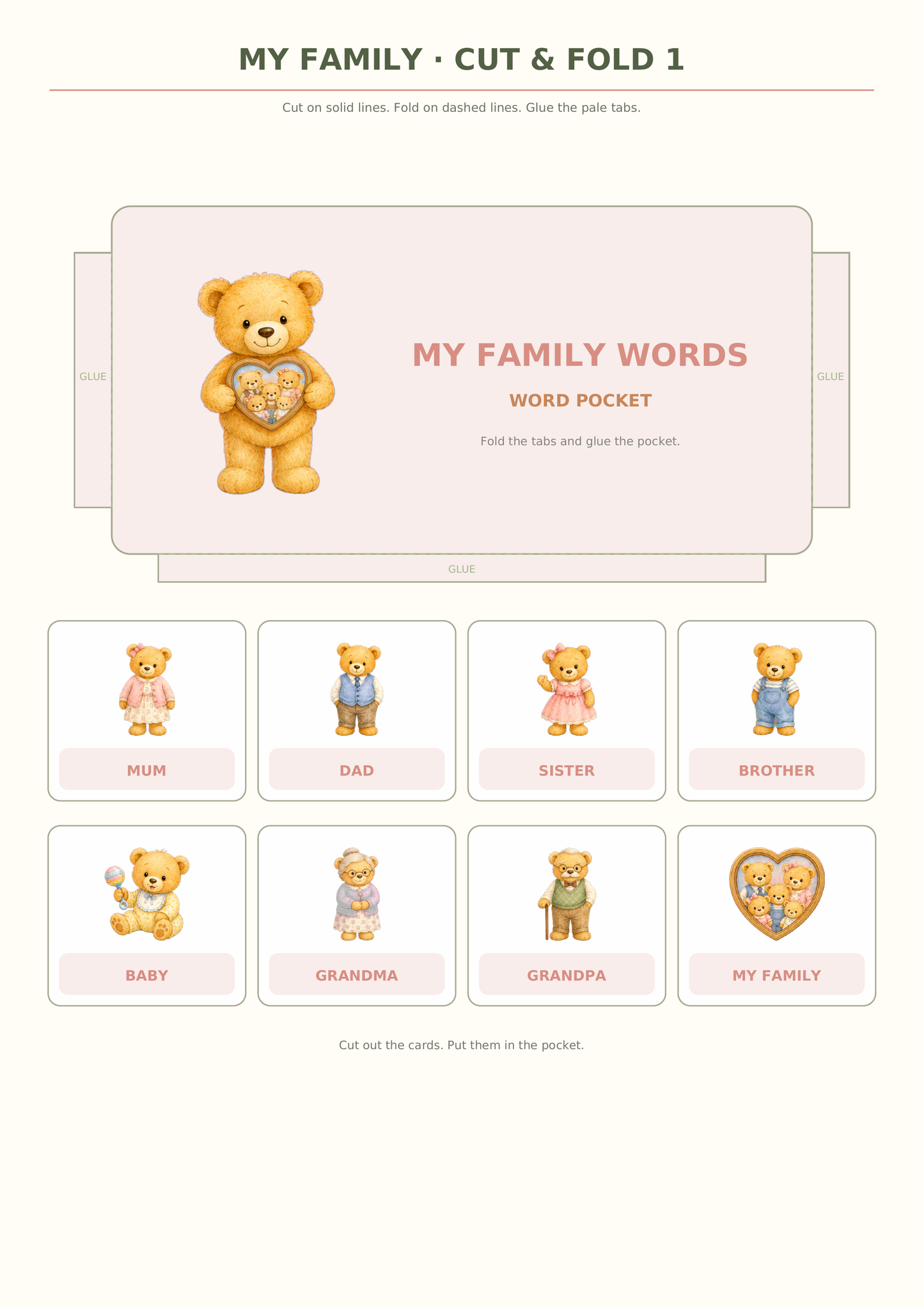 Teddy’s English Adventure – rodzina, dom, ubrania, jedzenie i zwierzęta (5 lapbooków PDF)