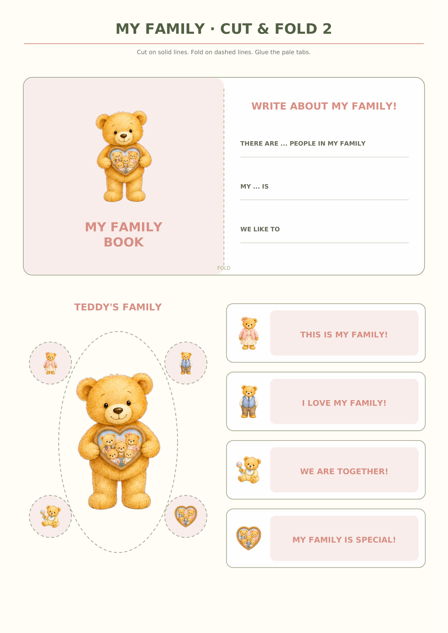 Teddy’s English Adventure – rodzina, dom, ubrania, jedzenie i zwierzęta (5 lapbooków PDF)