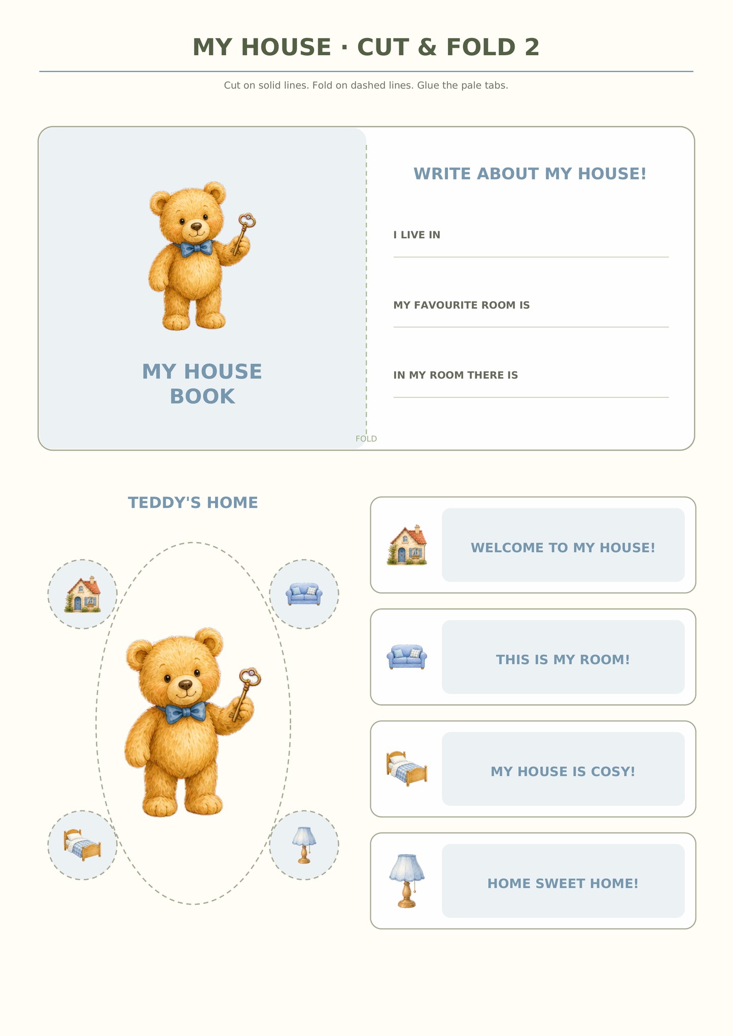 Teddy’s English Adventure – rodzina, dom, ubrania, jedzenie i zwierzęta (5 lapbooków PDF)