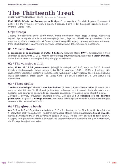 The Thirteenth Treat — B1+/B2, klucz, strona 1 z 2