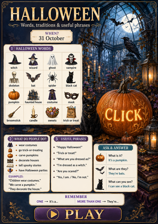 Darmowy interaktywny PDF – Halloween vocabulary + escape room