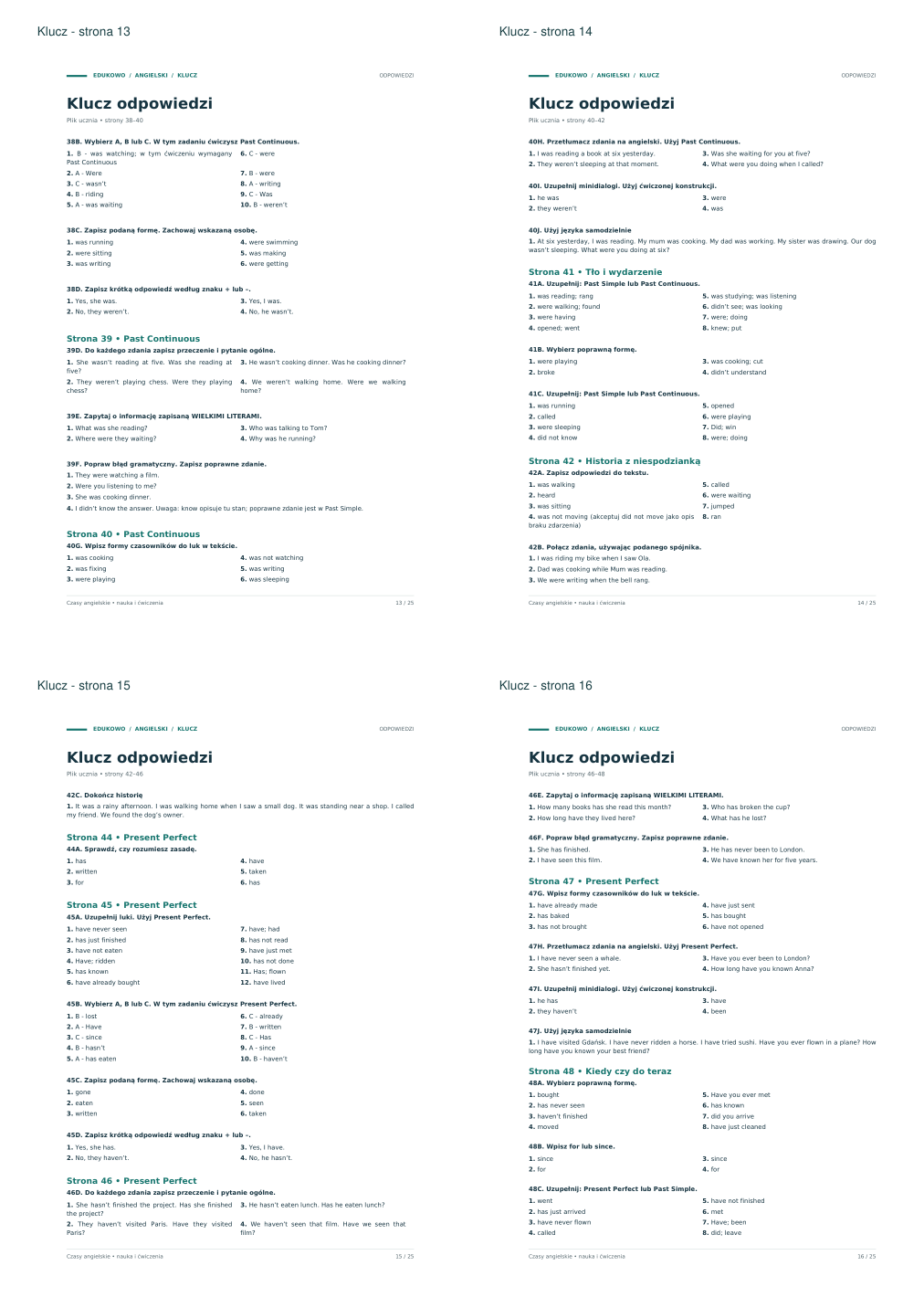 Czasy angielskie SP – klucz – podgląd stron 13–16 z 25