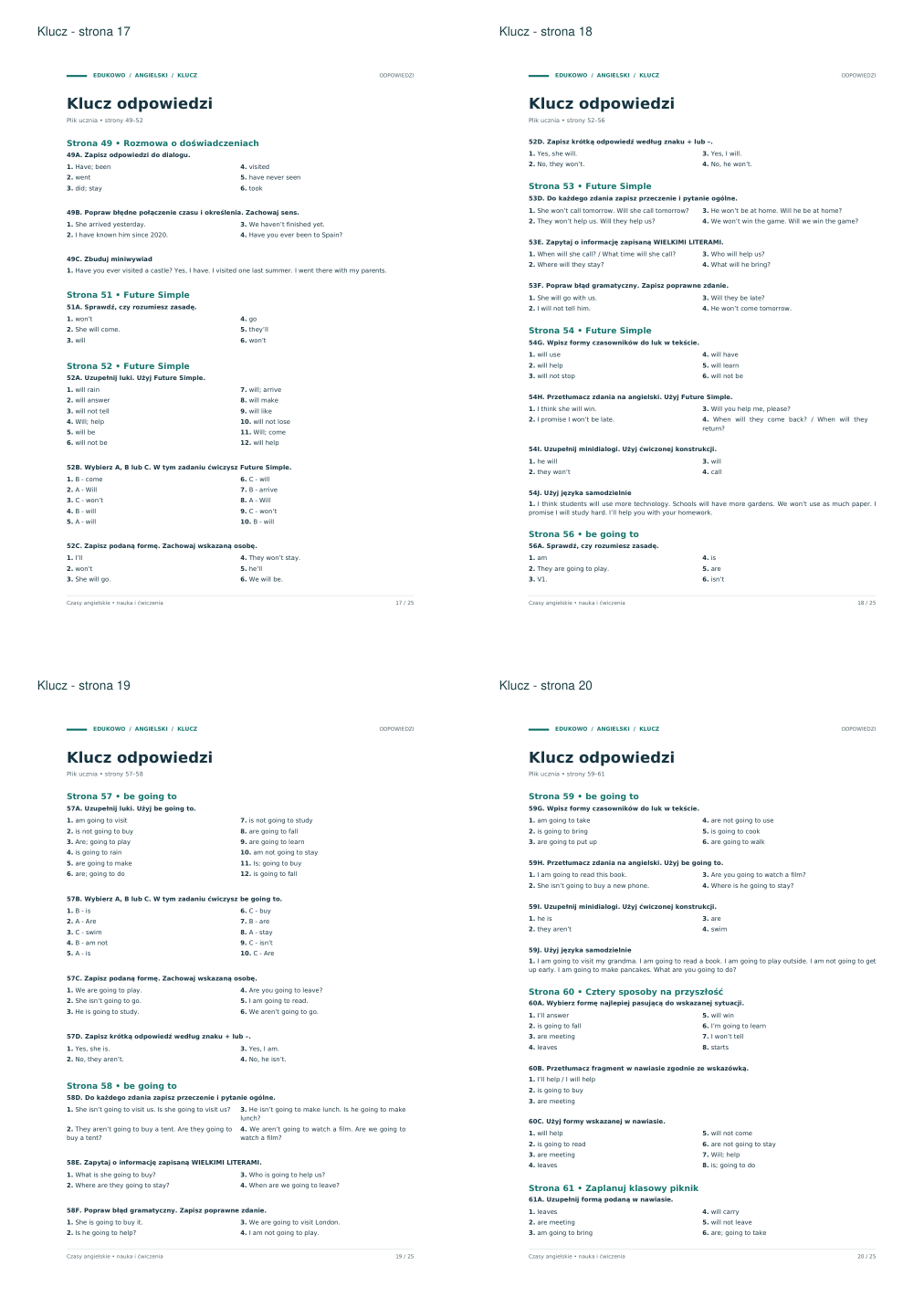 Czasy angielskie SP – klucz – podgląd stron 17–20 z 25