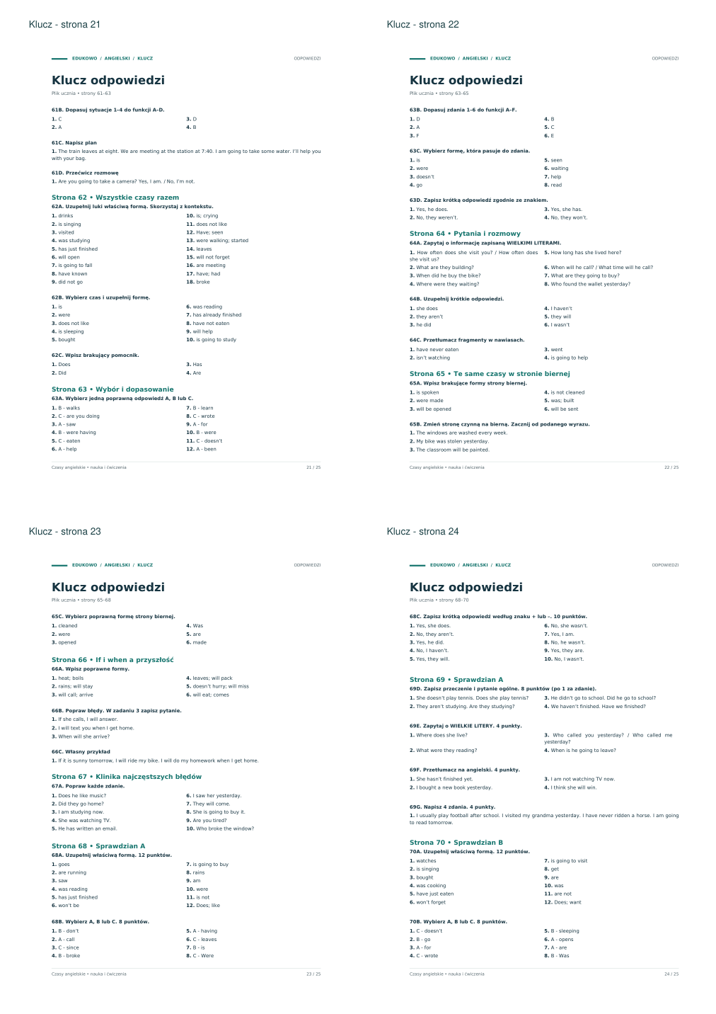 Czasy angielskie SP – klucz – podgląd stron 21–24 z 25