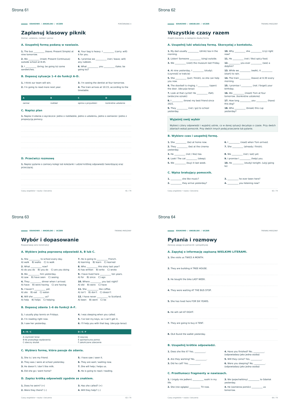 Czasy angielskie SP – podgląd stron 61–64 z 74