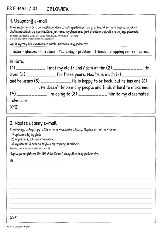 E8 e-mail – Człowiek, karta ucznia