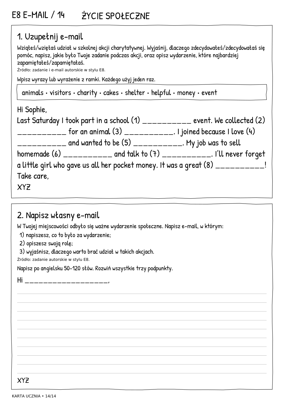 E8 e-mail – Życie społeczne, karta ucznia 14/14