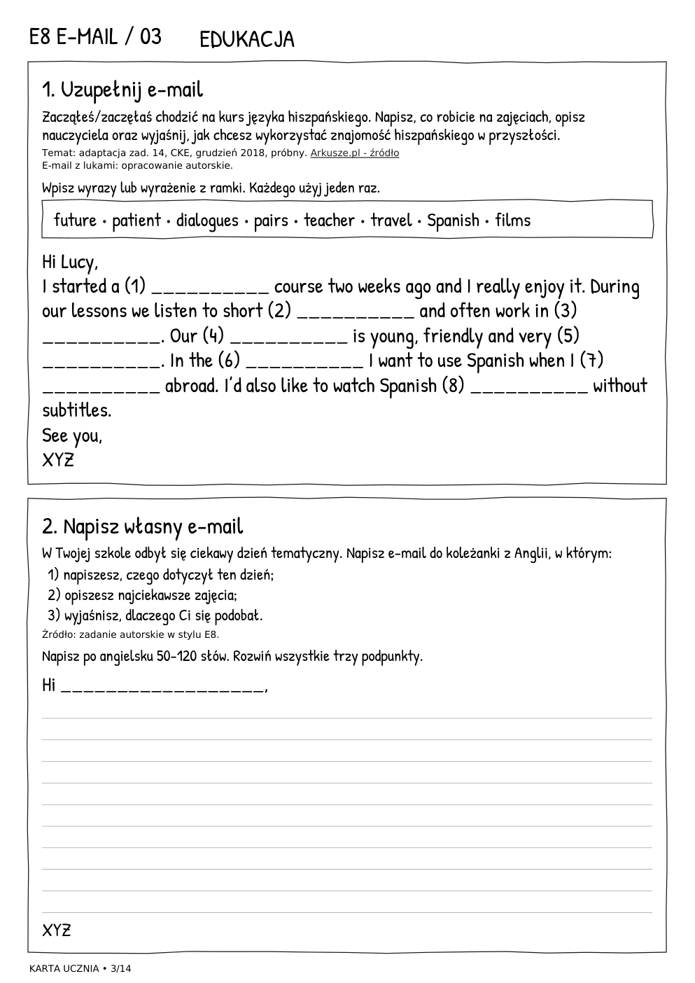 E8 e-mail – Edukacja, karta ucznia