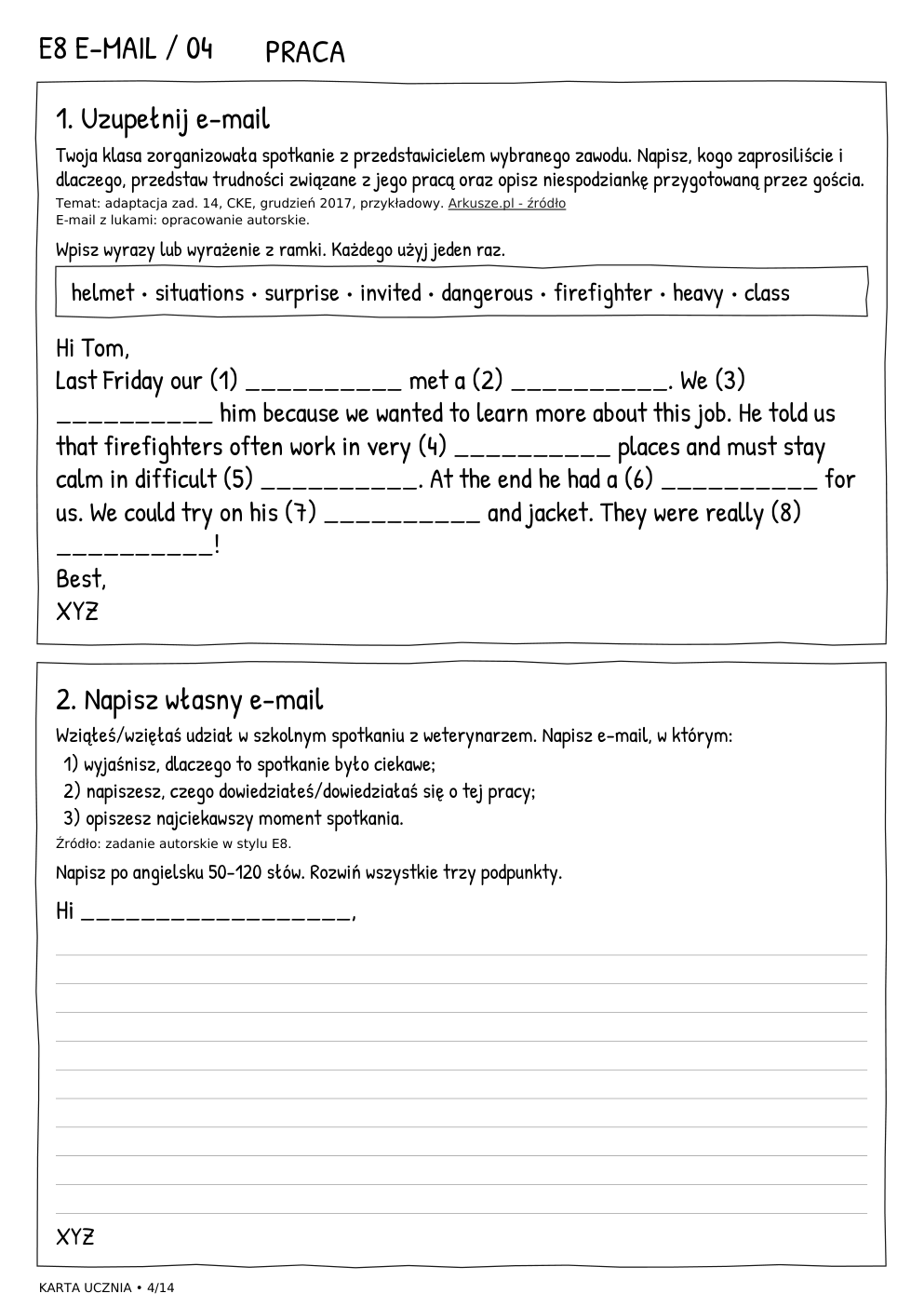 E8 e-mail – Praca, karta ucznia 4/14