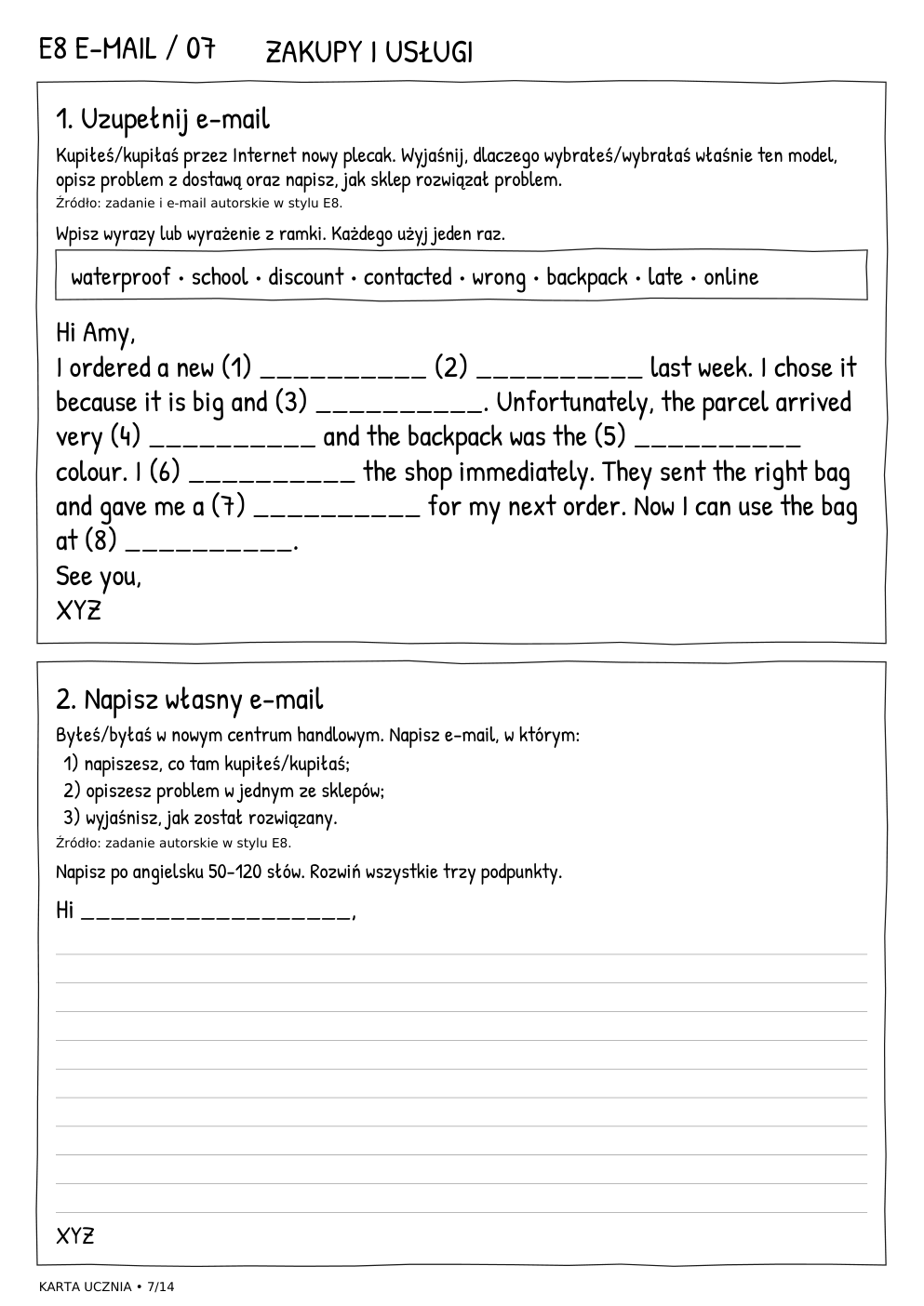 E8 e-mail – Zakupy i usługi, karta ucznia 7/14