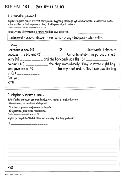 E8 e-mail – Zakupy i usługi, karta ucznia 7/14