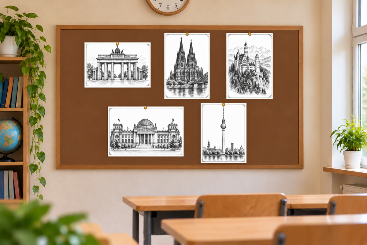 Niemcy – 5 stron A4 – wersja czarno-biała – gazetka z kartkami A4 pionowo i poziomo
