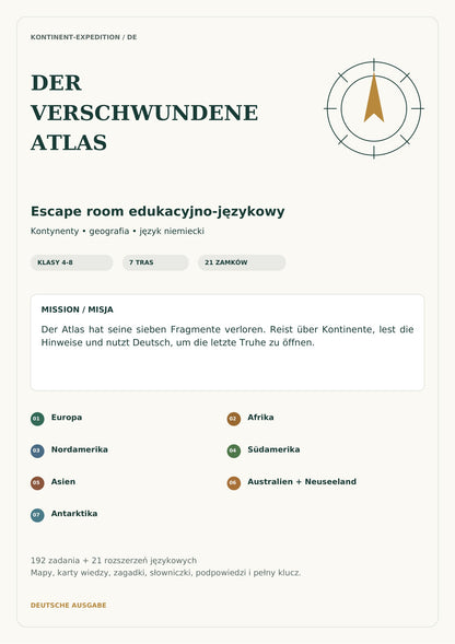 Escape room kontynenty DE, klasy 4-8, wersja fabularna, pełna strona 1 z 53
