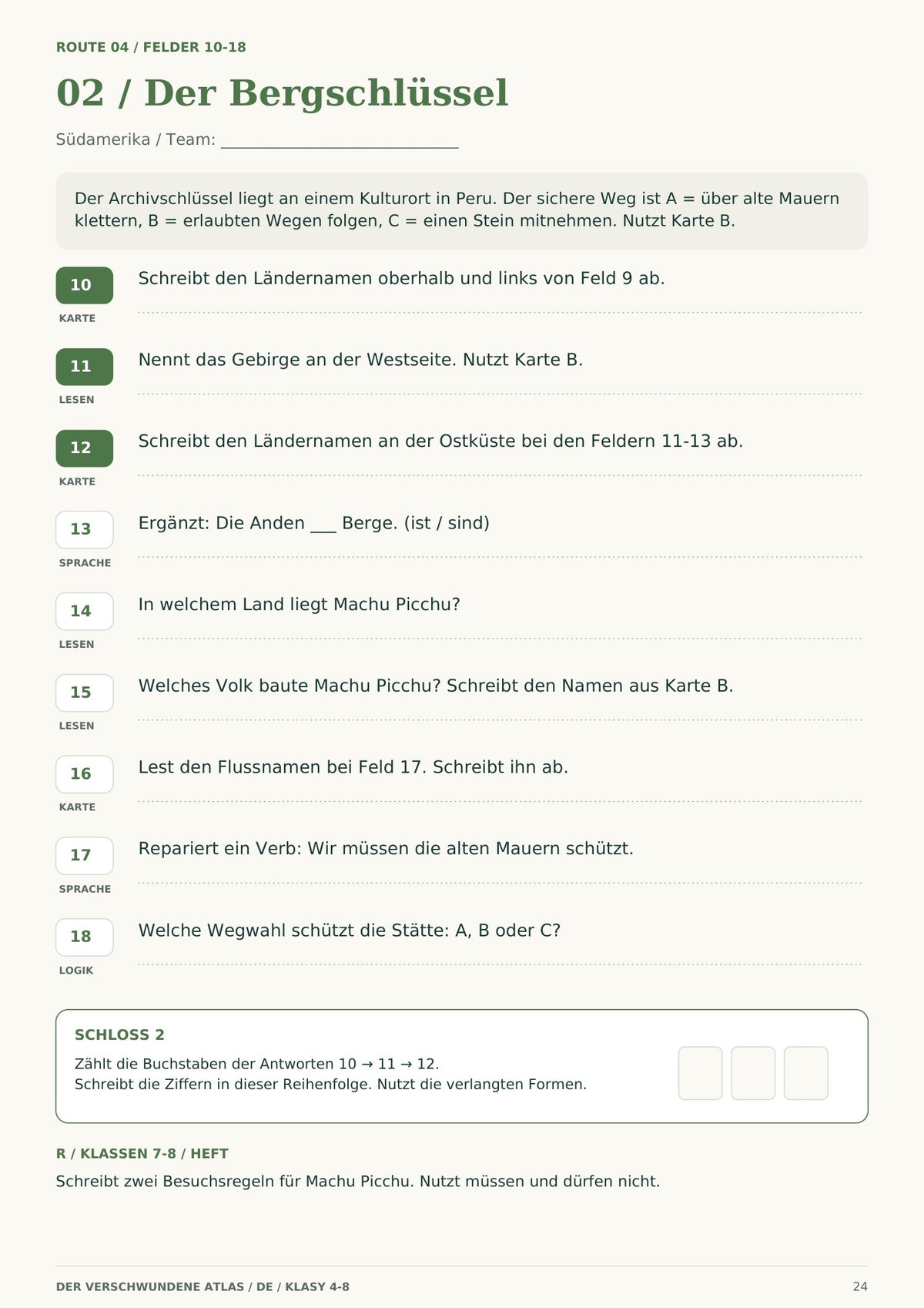 Escape room kontynenty DE, klasy 4-8, wersja fabularna, pełna strona 24 z 53