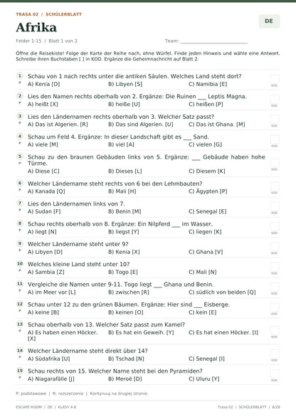 Escape room kontynenty DE, klasy 4-8, wersja klasyczna, pełna strona 6 z 28