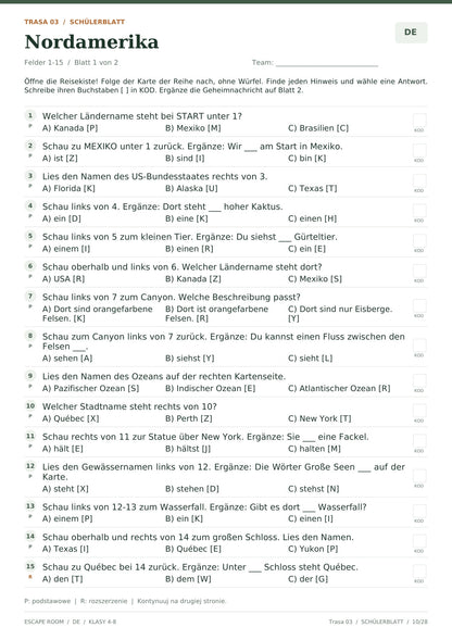 Escape room kontynenty DE, klasy 4-8, wersja klasyczna, pełna strona 10 z 28