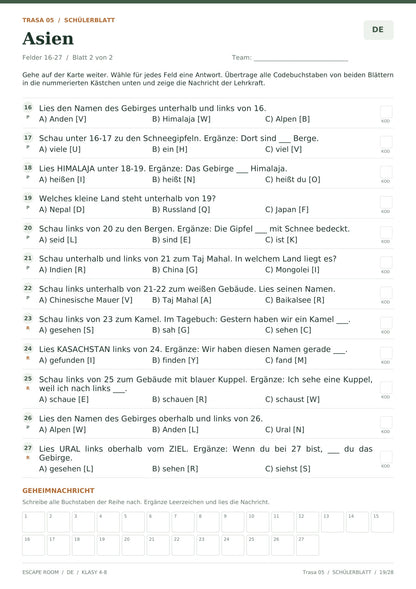 Escape room kontynenty DE, klasy 4-8, wersja klasyczna, pełna strona 19 z 28