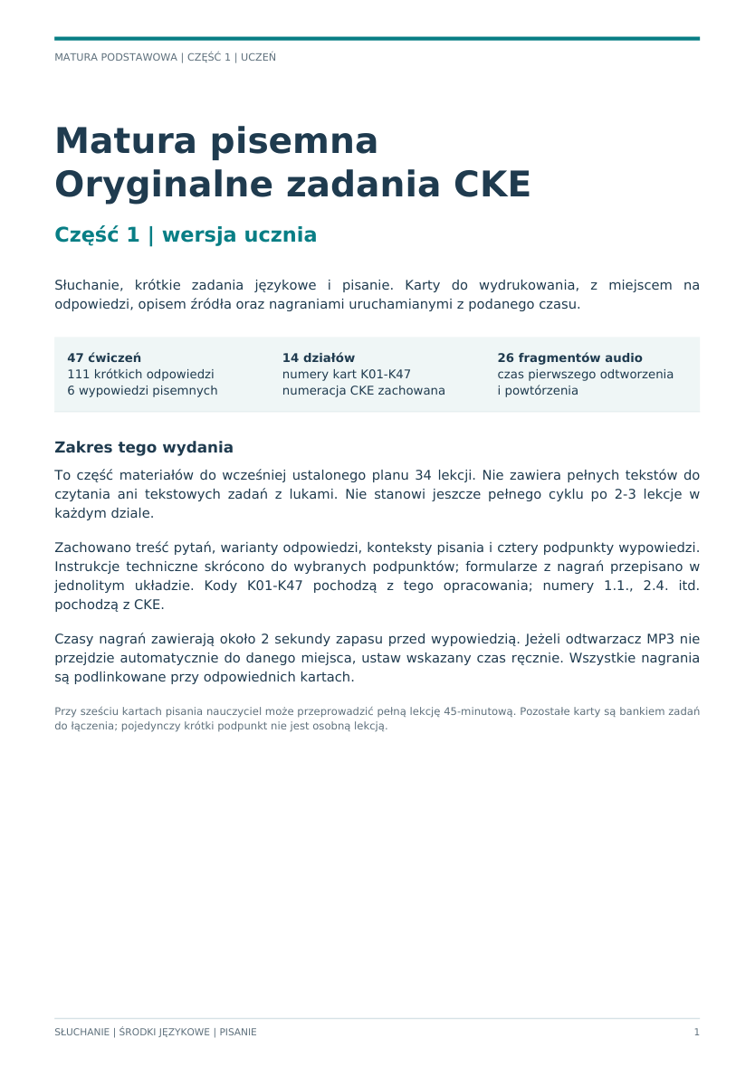 Matura pisemna – zadania CKE, część 1: podgląd pakietu ucznia i nauczyciela