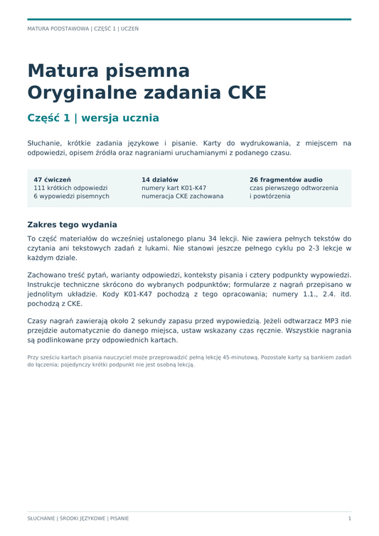 Matura pisemna – zadania CKE, część 1: podgląd pakietu ucznia i nauczyciela