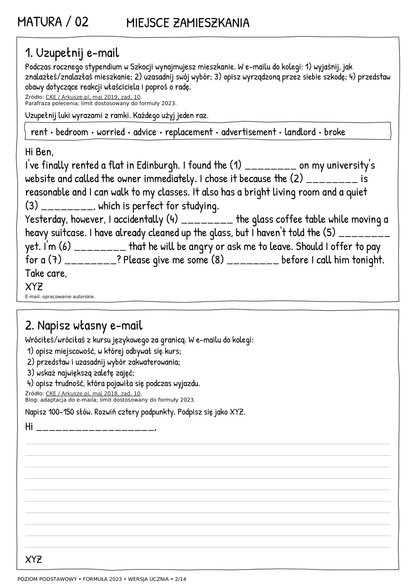 Matura podstawowa – e-mail, karta ucznia 2/14