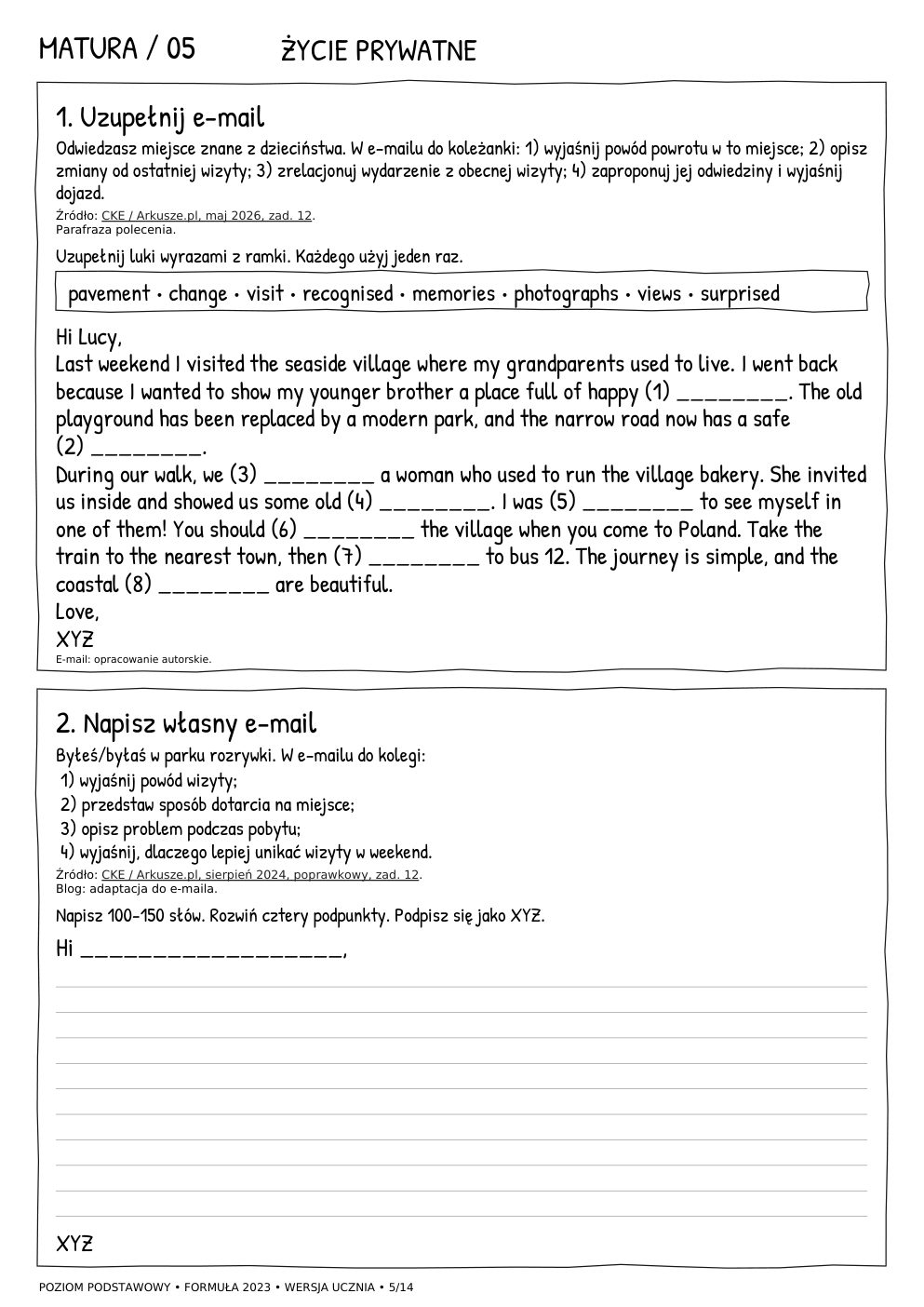 Matura podstawowa – e-mail, karta ucznia 5/14