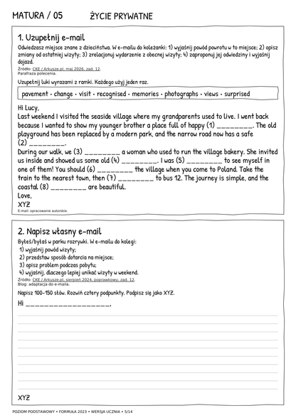 Matura podstawowa – e-mail, karta ucznia 5/14