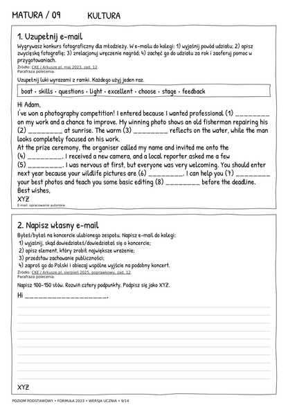 Matura podstawowa – e-mail, karta ucznia 9/14
