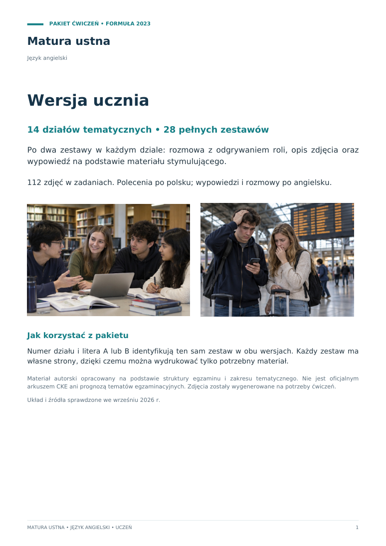 Matura ustna z języka angielskiego – podgląd wersji ucznia, pakiet ucznia i nauczyciela