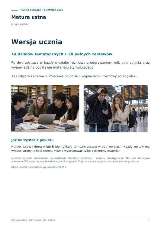 Matura ustna z języka angielskiego – podgląd wersji ucznia, pakiet ucznia i nauczyciela