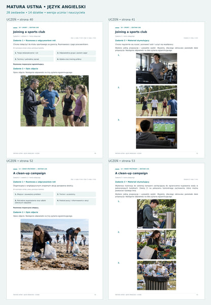 Matura ustna – angielski. Aktualny podgląd 3/5, cztery strony wersji ucznia.