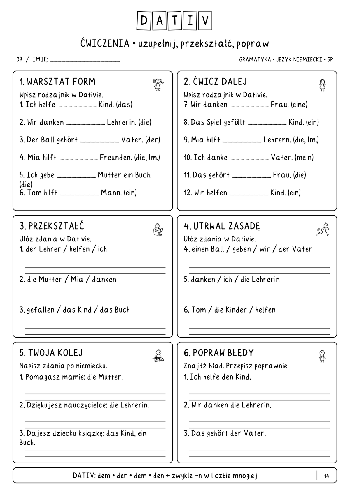 Dativ – ćwiczenia ucznia