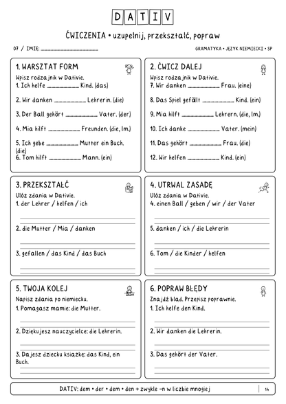 Dativ – ćwiczenia ucznia