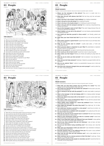 Speaking – angielski | obrazki, pytania i odpowiedzi. Dział 1: Człowiek. Podgląd stron 1–4 z 56.