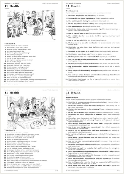 Speaking – angielski | obrazki, pytania i odpowiedzi. Dział 11: Zdrowie. Podgląd stron 41–44 z 56.