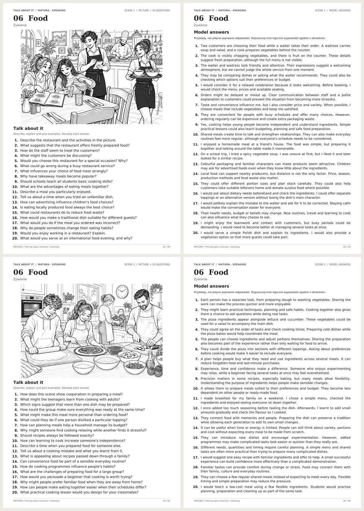 Speaking – angielski matura | obrazki, pytania i odpowiedzi. Dział 6: Żywienie. Podgląd stron 21–24 z 56.