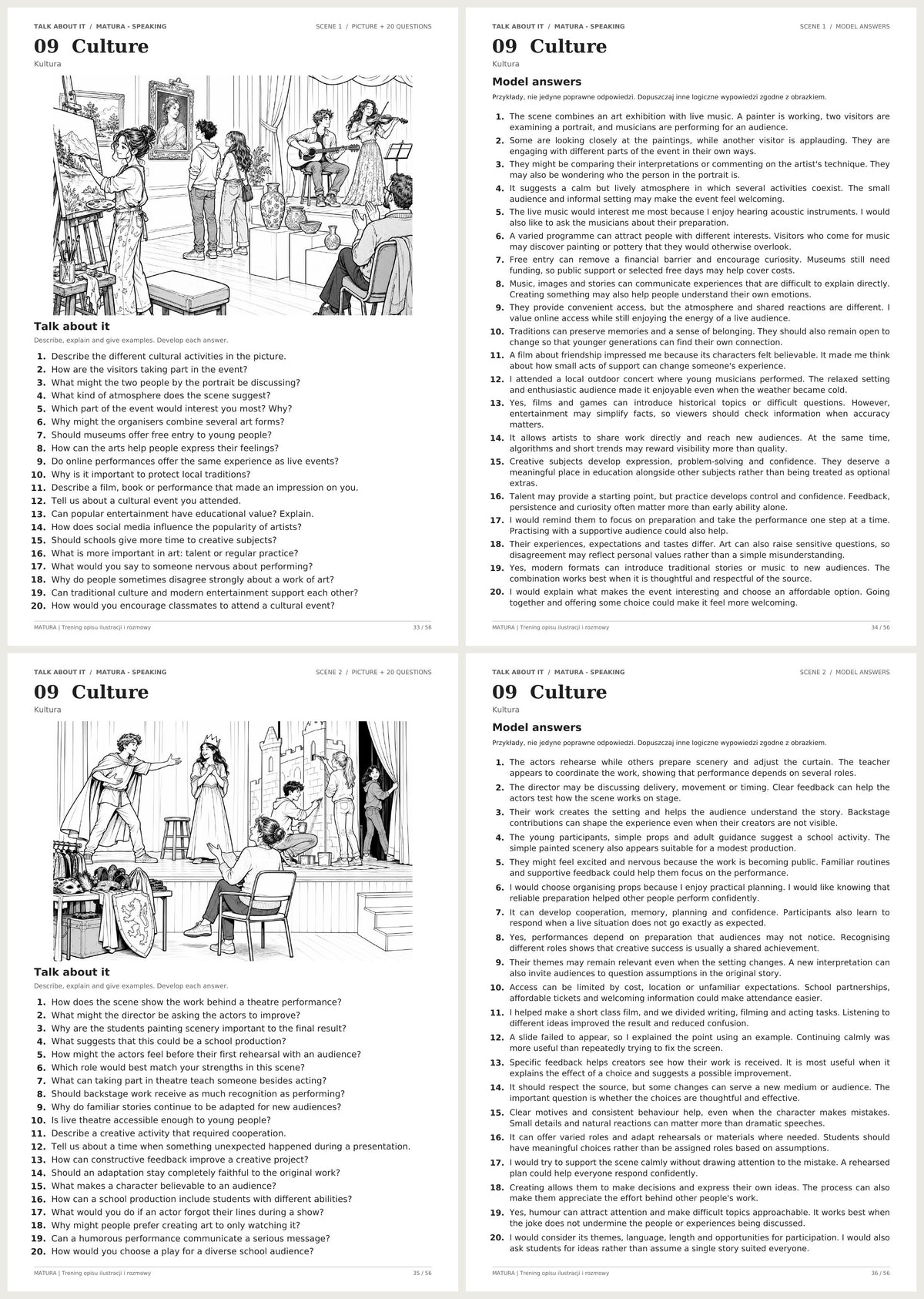Speaking – angielski matura | obrazki, pytania i odpowiedzi. Dział 9: Kultura. Podgląd stron 33–36 z 56.