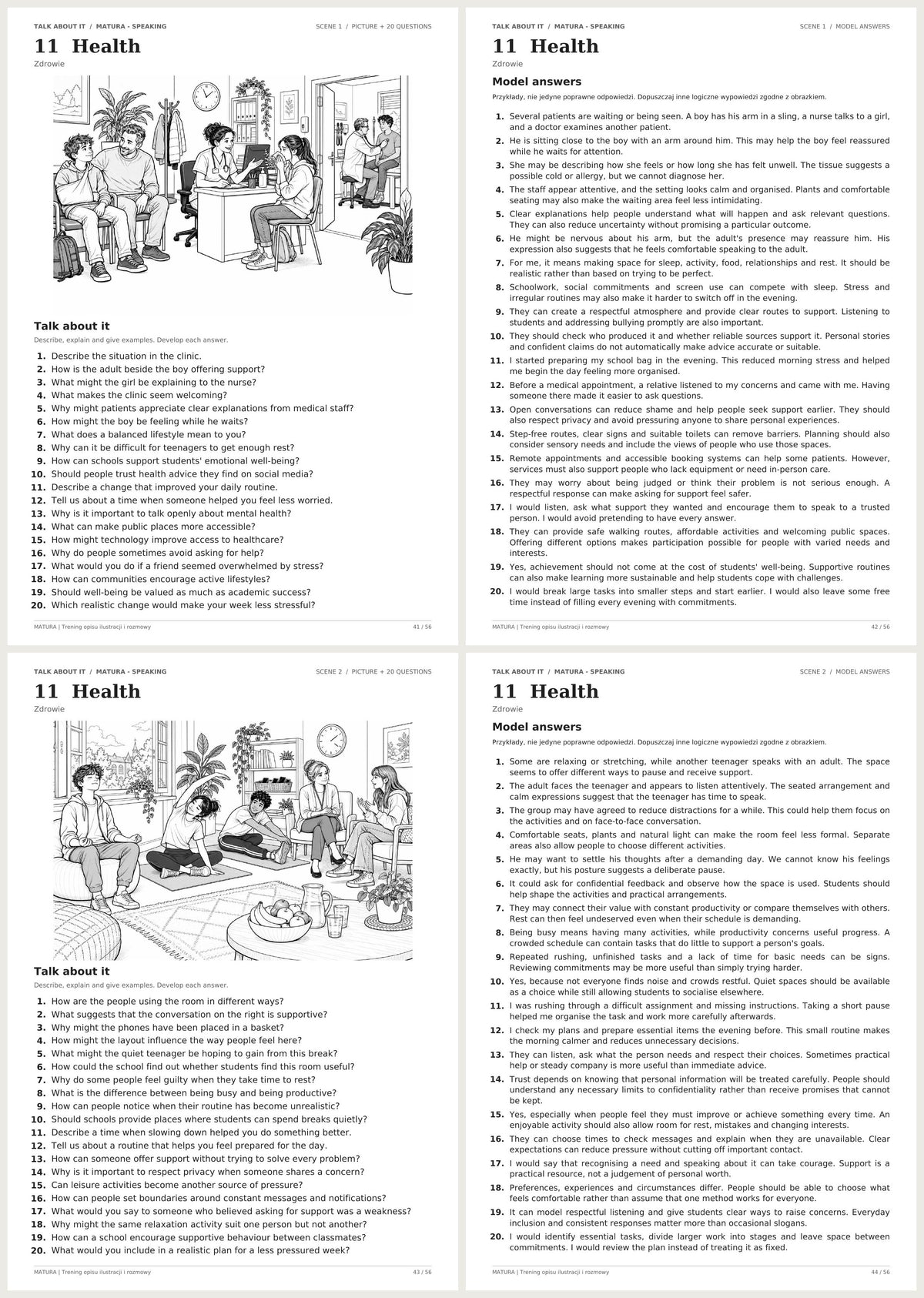 Speaking – angielski matura | obrazki, pytania i odpowiedzi. Dział 11: Zdrowie. Podgląd stron 41–44 z 56.