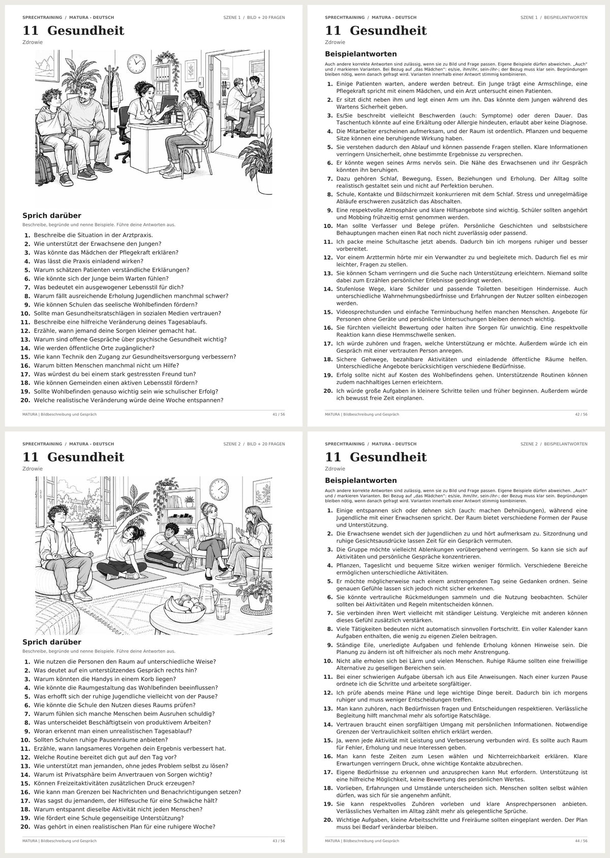 Sprechtraining – niemiecki matura | obrazki, pytania i odpowiedzi. Dział 11: Zdrowie. Podgląd stron 41–44 z 56.